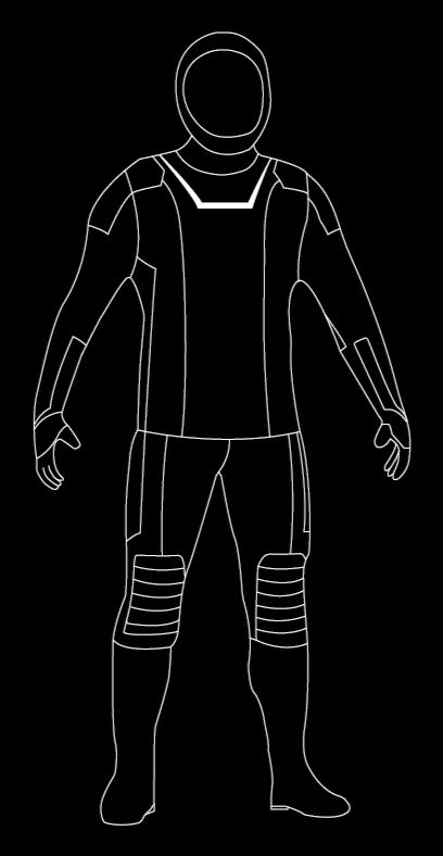 Line drawing of an astronaut in a SpaceX-style spacesuit