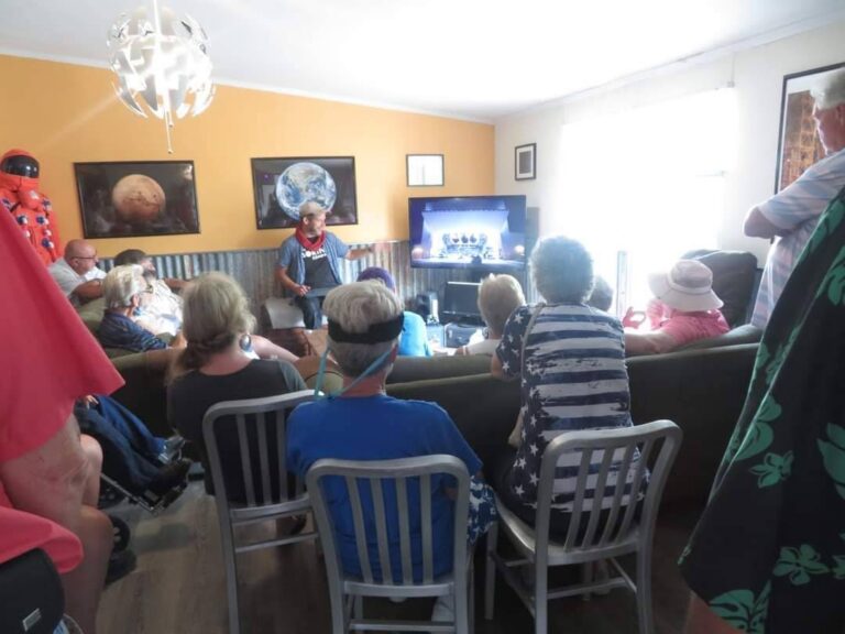 Rocket Ranch guests watching live Starship launch coverage together